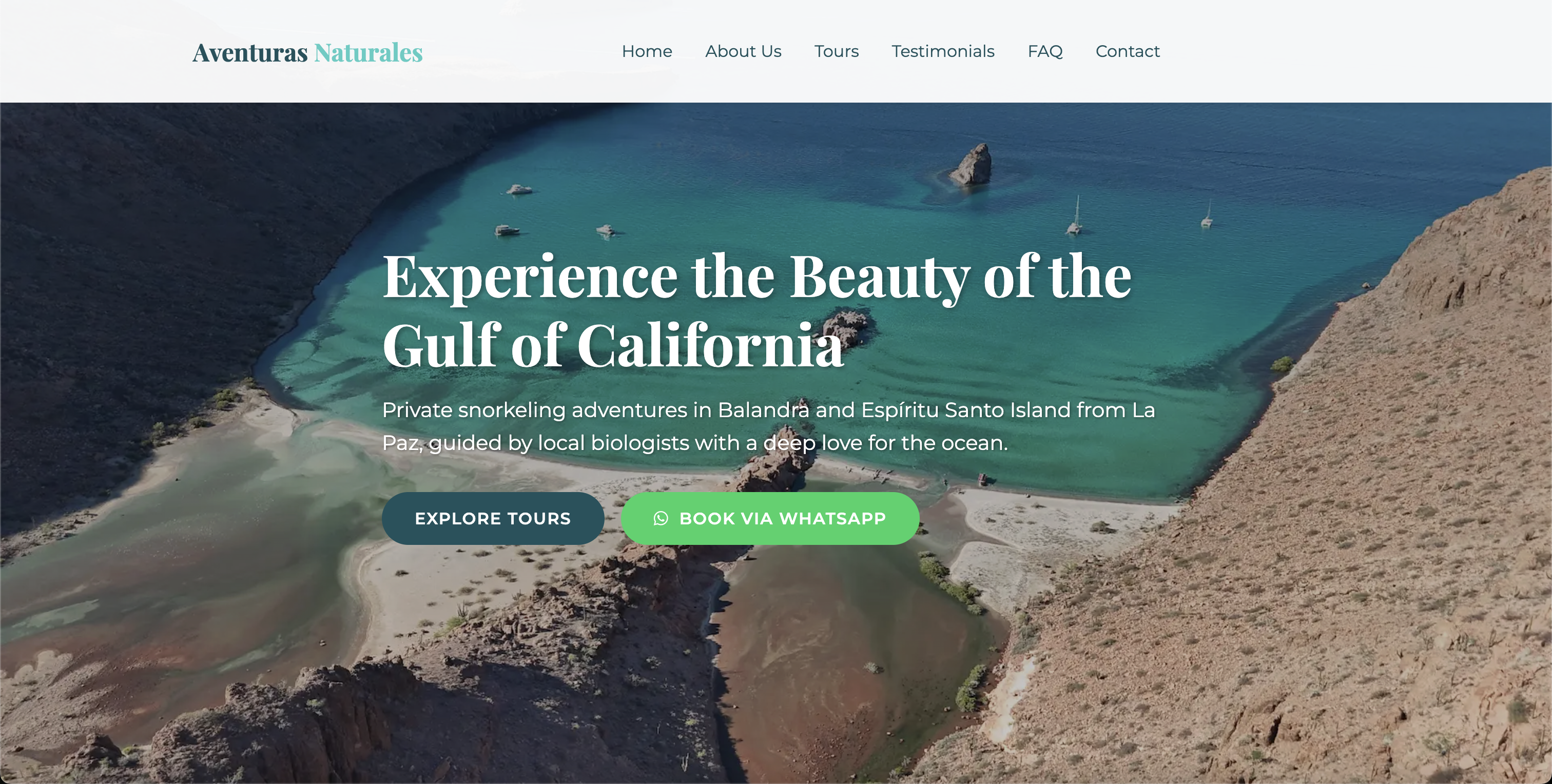 Snorkeling company website homepage